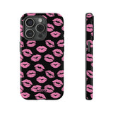 Pink Lips (Black)-Phone Case-iPhone 15 Pro-Glossy-Movvy