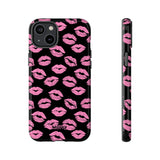 Pink Lips (Black)-Phone Case-iPhone 14 Plus-Glossy-Movvy