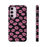 Pink Lips (Black)-Phone Case-Samsung Galaxy S23 Plus-Glossy-Movvy