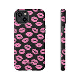 Pink Lips (Black)-Phone Case-iPhone 14 Plus-Matte-Movvy